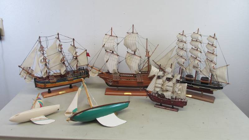 Group of Wooden Ship Models including Mayflower