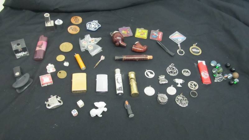 Group of Small Collectibles wZippos Sterling Pendants Marilyn Monroe etc