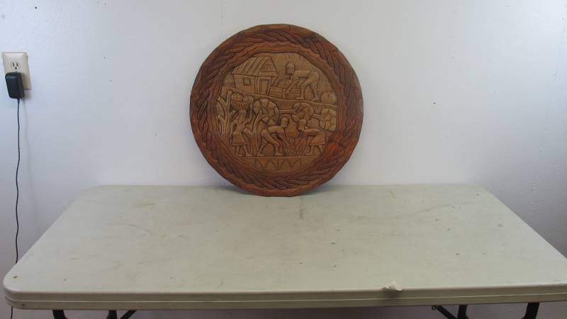 Large Vintage Relief Carved African Wooden Wall Hanging
