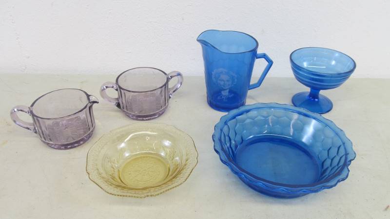 Lot of Colored Depression Glass Including Shirley Temple