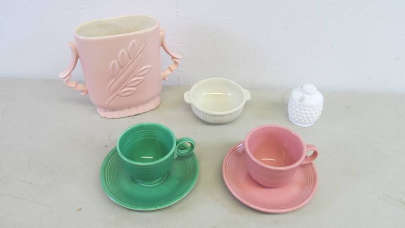 Mid Century Red Wing Vase Fiestaware Teacups etc