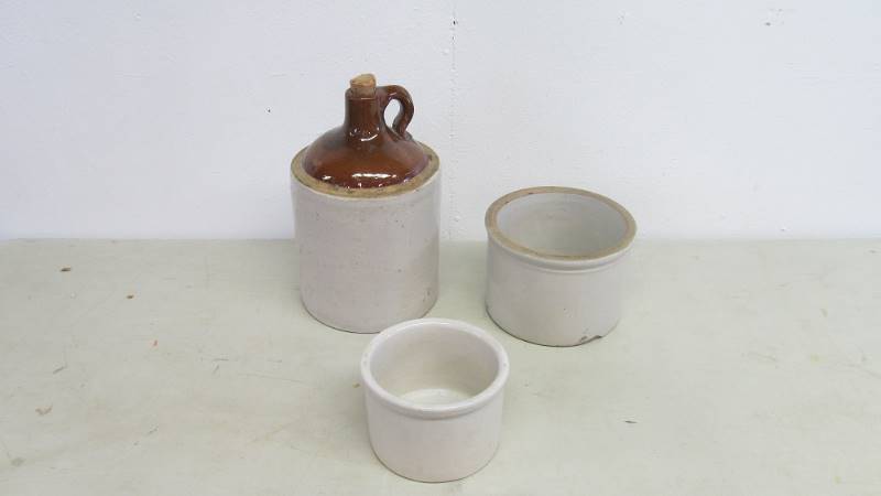Stoneware Jug and Small Crocks