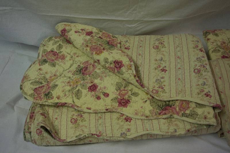 lot 97 image: Rose Pattern Flower Quilt and Shams (Queen)