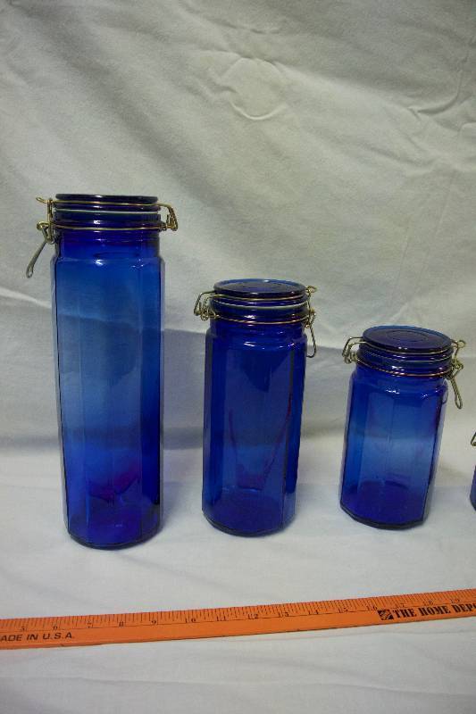 lot 100 image: Blue Designer Glass Decanters