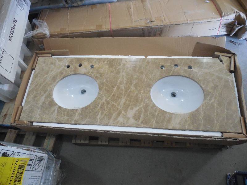 lot 79 image: Pegasus 61 in. Granite Double Basin Vanity Top in Golden Hill with White Basins