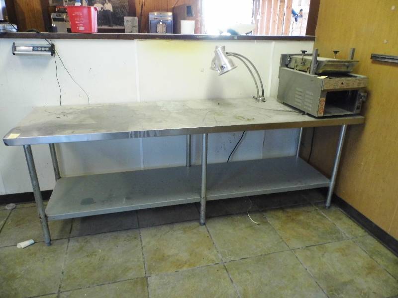 lot 6 image: Stainless Steel Table W Attached Lamps