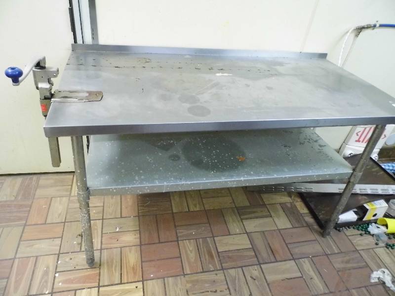 lot 38 image: Stainless Steel Table w Attached Can Opener