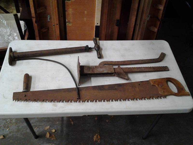 Old Hand Saw, Air Pump, Bumper Jack