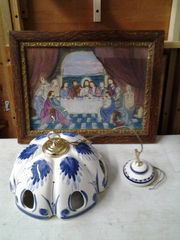 Hanging Light Fixture, Religious Picture
