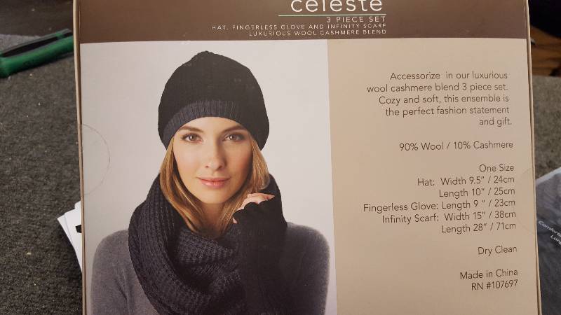 lot 43 image: CELESTE WOOL CASHMERE BLEND WINTER SET- BlackCharcoal - NEW