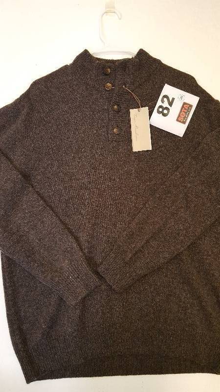 lot 82 image: ENZO MANTOVANI MENS 100% WOOL 4 Button Sweater - Brown Large - NEW