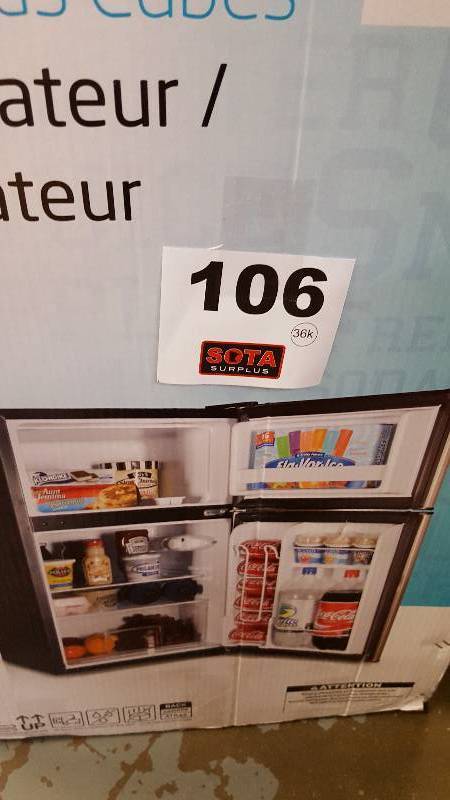 lot 106 image: Haier 3.2 CU FT FridgeFreeser -Blk wSteel Finish Door - NEW