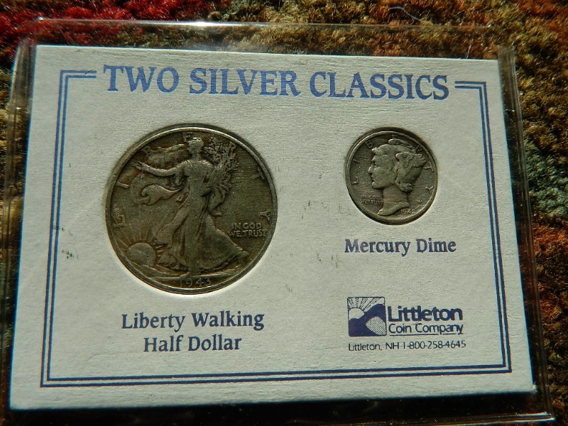Two Silver Classics Liberty Walking Half Dollar and Mercury Dime