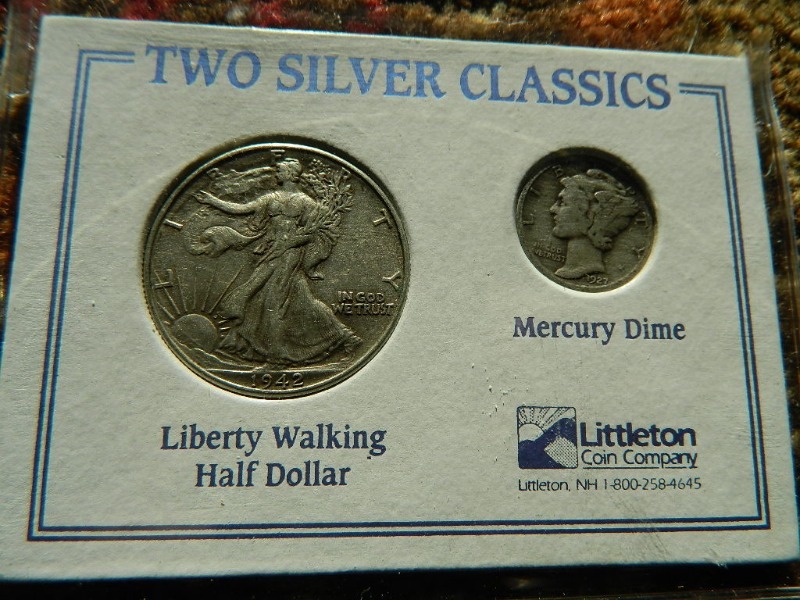 Two Silver Classics Liberty Walking Half Dollar and Mercury Dime