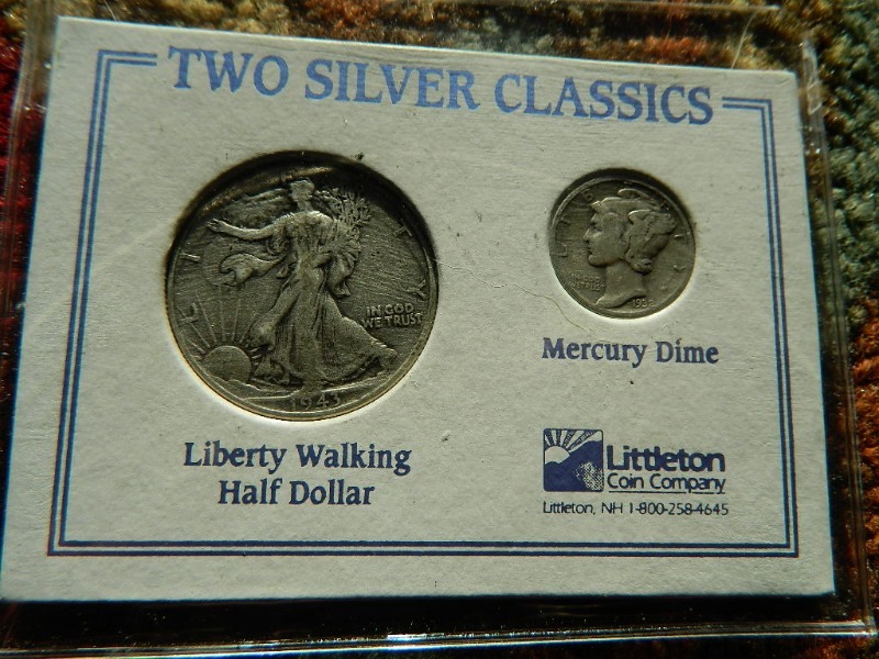 Two Silver Classics Liberty Walking Half Dollar and Mercury Dime