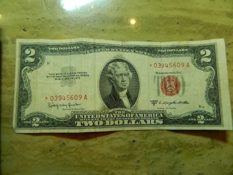 1953 C Red Star $2 United States Note