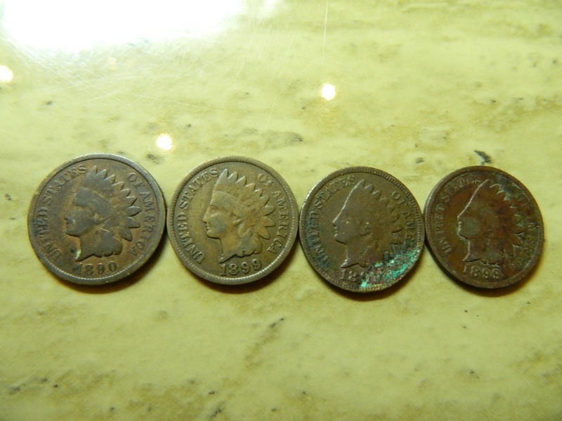 1890s Indian Head Pennies x 4