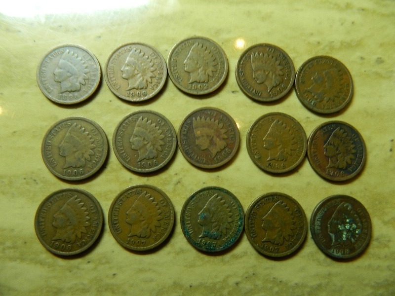 15 x 1896 - 1908 Indian Head Pennies