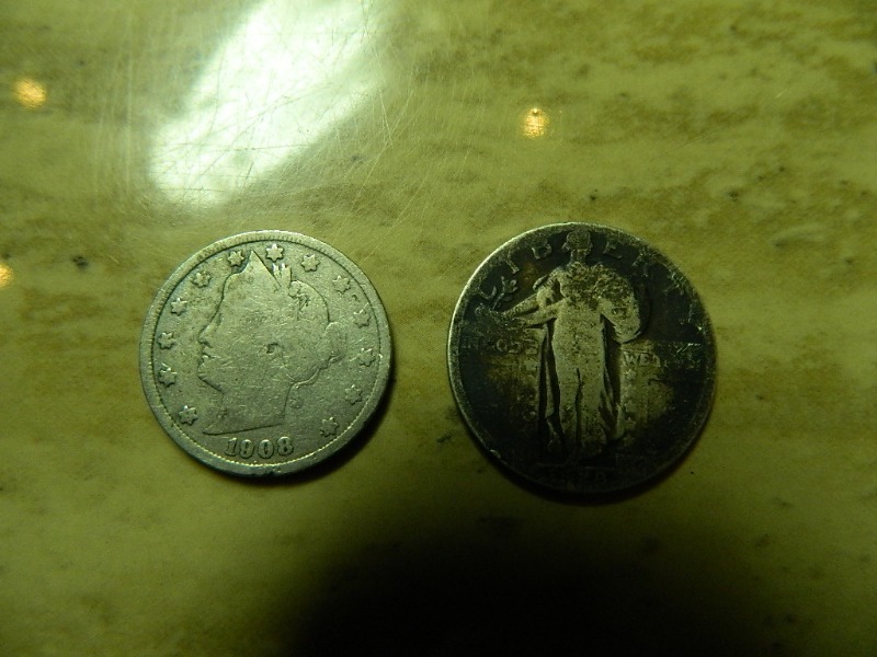 1928 Standing Liberty Quarter and 1908 Liberty Head V Nickel