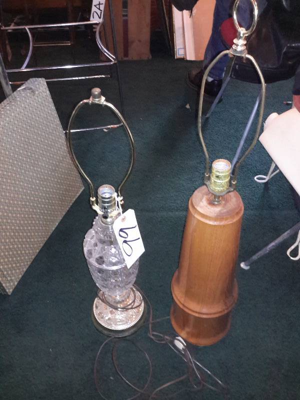 lot 99 image: 2 table lamps.. 1, Crystal.. 1 Solid wood.. No shades..