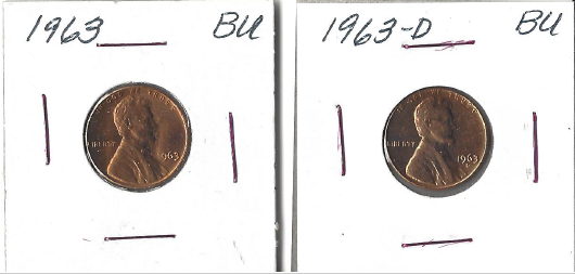 Two BU Pennies - 1963 & 1963-D