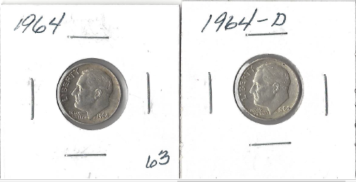 Two Roosevelt Dimes - 1964 & 1964-D