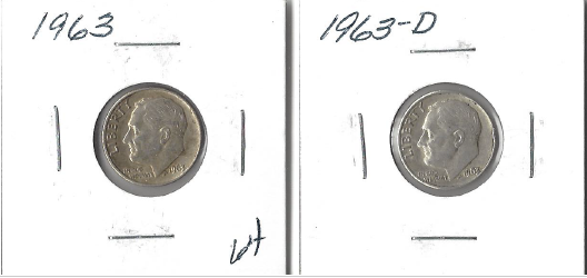Two Roosevelt Dimes - 1963 & 1963-D