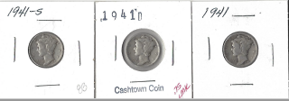 Three Mercury Dimes 1941, 1941-D, & 1941-S
