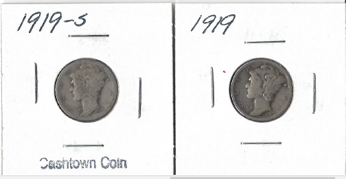 Two Mercury Dimes 1919 & 1919-S