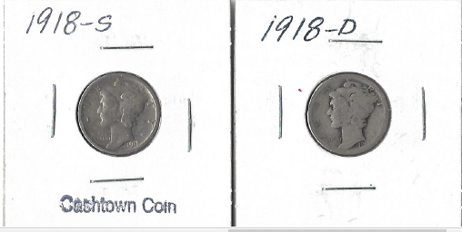 Two Mercury Dimes 1918-D & 1918-S