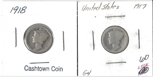 Two Different Mercury Dimes 1917 & 1918