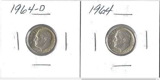 Two Different BU Silver Roosevelt Dimes - 1964 & 1964-D