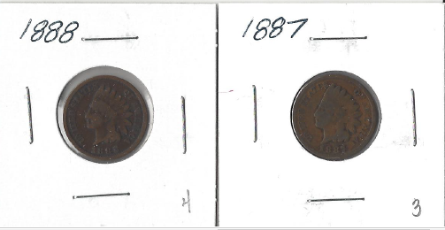 Two Different Indian Cents 1887 & 1888