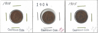 Three Different Indian Cents - 1903, 1904, & 1905
