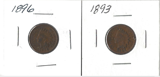 Two Different Indian Cents - 1893 & 1896