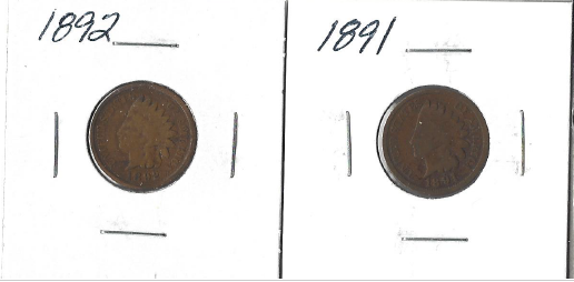 Two Different Indian Cents 1891 & 1892