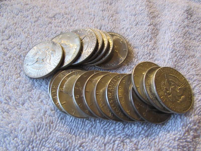 BAG OF 20 1964 SILVER KENNEDY HALF DOLLARS, 90% SILVER