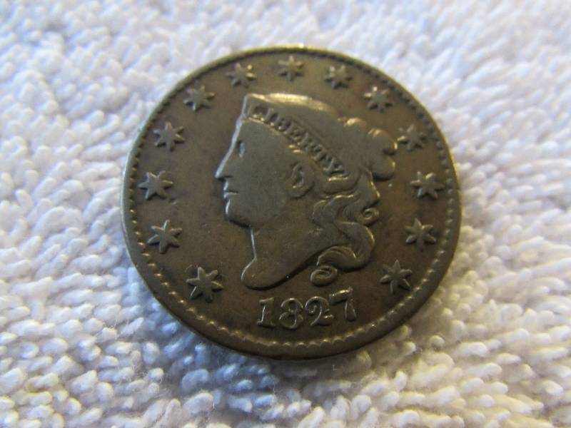1827 CORONET HEAD LARGE CENT AVERAGE CIRCULATED, LITTLETON COIN CO.