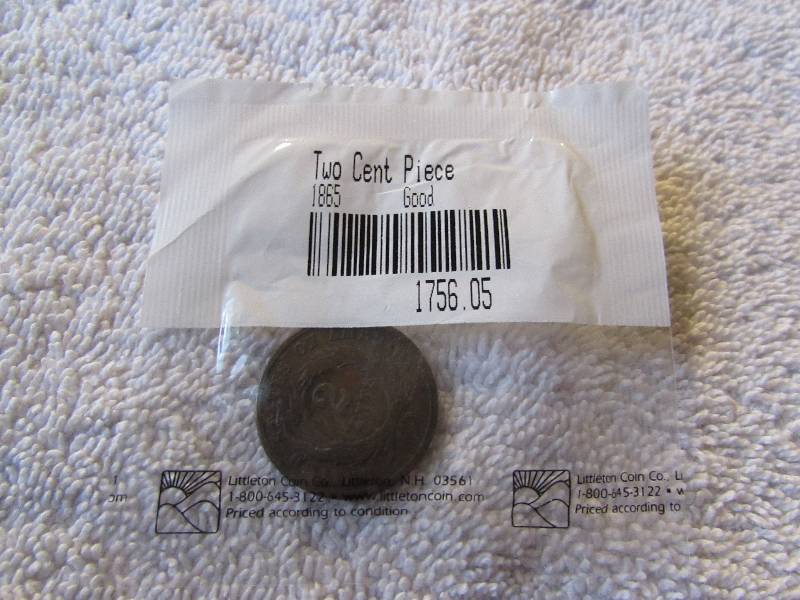 1865 TWO CENT PIECE, GOOD. LITTLETON COIN CO.