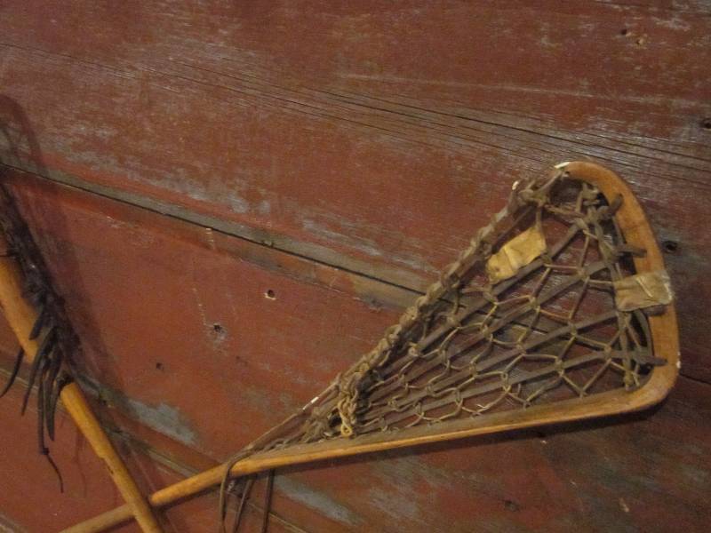 lot 78 image: Barn Board Panel with Lacrosse Sticks