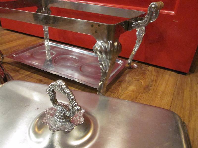 lot 57 image: Set of 2 Chafing Pan Lids and Stand