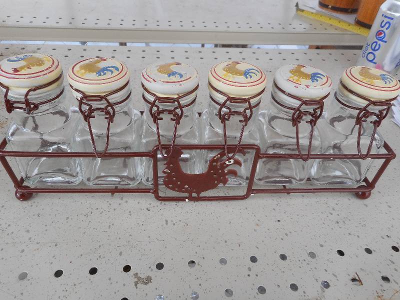 VINTAGE SPICE BOTTLES AND HOLDER