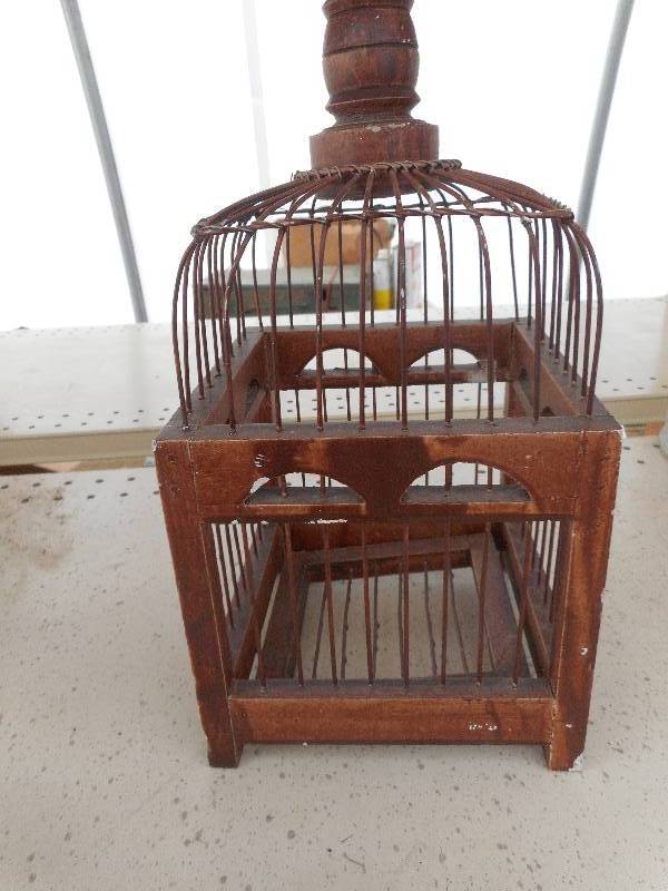 ANTIQUE WOOD AND WIRE BIRD CAGE