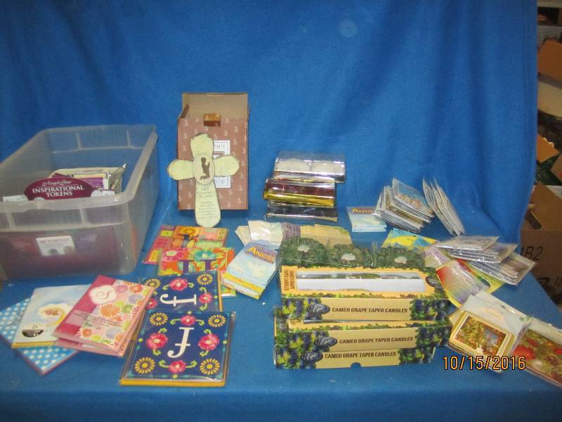 Bin of designer cards magnets and m...