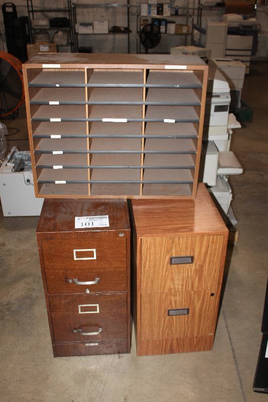 lot 101 image: Filing Cabinets with two drawers (2) Twenty four slot organizer