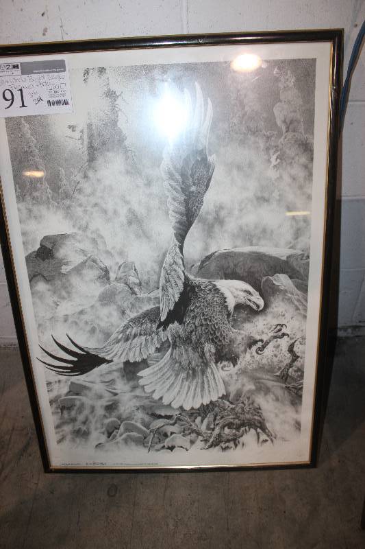 lot 91 image: Framed Black and White Print of Eagle, 34 x 24