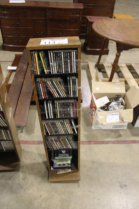 lot 114 image: Assorted Music CDs, includes six shelf storage tower