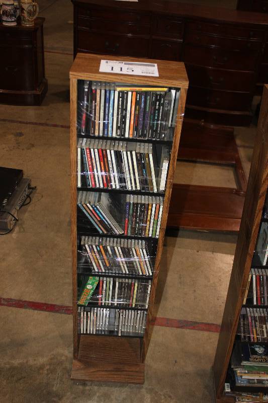 lot 115 image: Assorted Music CDs, includes six shelf storage tower