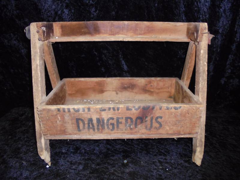 Dangerous Wood Crate on Handmade Holder, 16x19x10