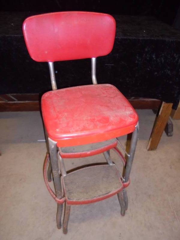 Vintage RedChrome Folding Stool, 34x12x11
